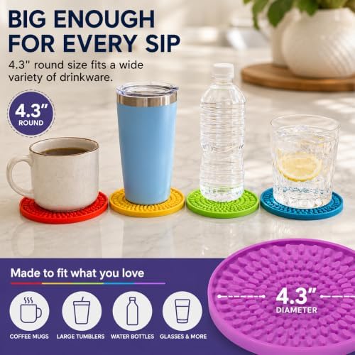 Silicone Coasters for Drinks - Absorbent Rubber Coasters Set of 6