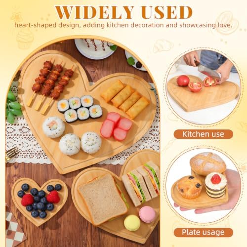 3 Piece Heart Cutting Board Set Bamboo Tray for Kitchen