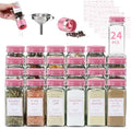 FavorFlavor 24pcs 4oz Glass Spice Jars with Labels & Pink Lids for