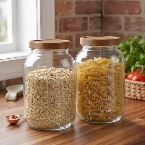 2 Pack Glass Flour Sugar Storage Containers with Acacia Wooden Lid