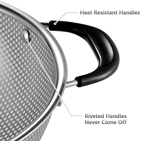 Tiawudi 18/8 Stainless Steel Colander, Easy Grip Micro-Perforated