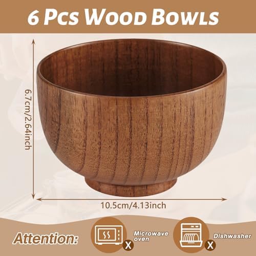 Tioncy 6 Pcs Acacia Wood Small Bowls 4.13 x 2.64 Inch Wooden Bowls