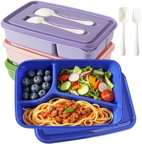 Meal Prep Containers, 4 Pack 3 Compartments Bento Lunch Box