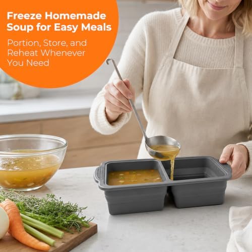 Collapsible Silicone Soup Freezer Tray Molds with Lids, 2-Pack