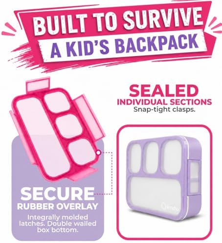 kinsho Bento Box Lunch Boxes for Kids Adults with Utensils, Pink &
