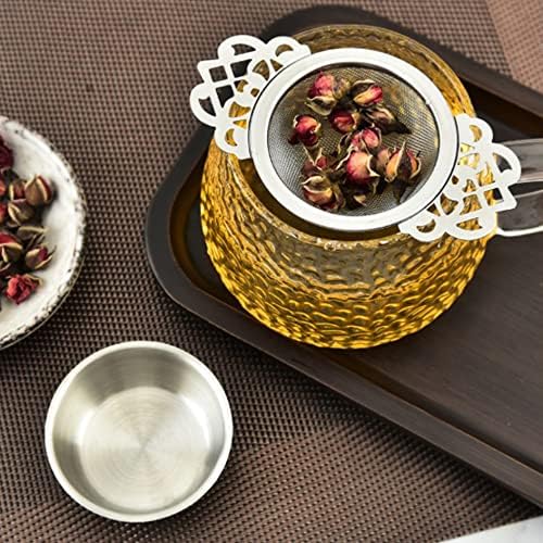 Silver Stainless Steel Tea Strainer with Drip Bowl Set with Handle