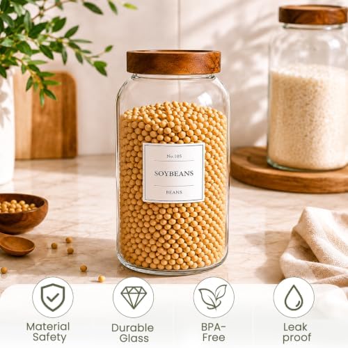 CONNOO 3Pcs-93oz Large Cereal Containers Storage with Acacia Wood Lids