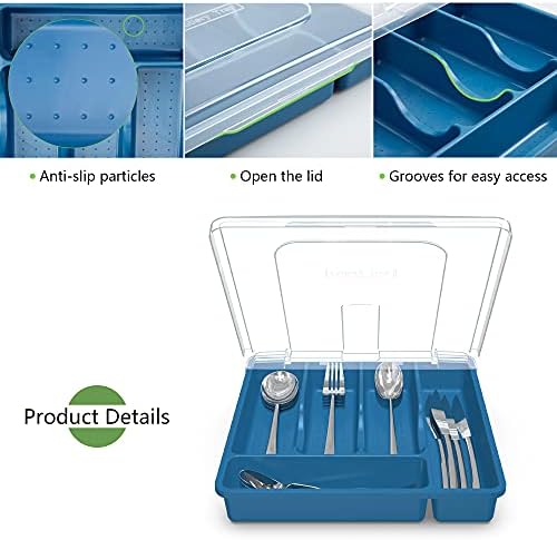 Flatware Organzier with Lid, Plastic Silverware Tray for Drawer, 5