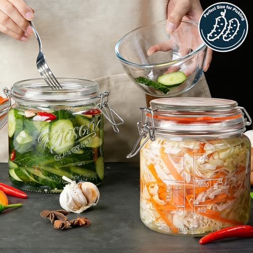 Half Gallon Mason Jar with Hinged Lid, 64 Oz Glass Jar, 2 Pack