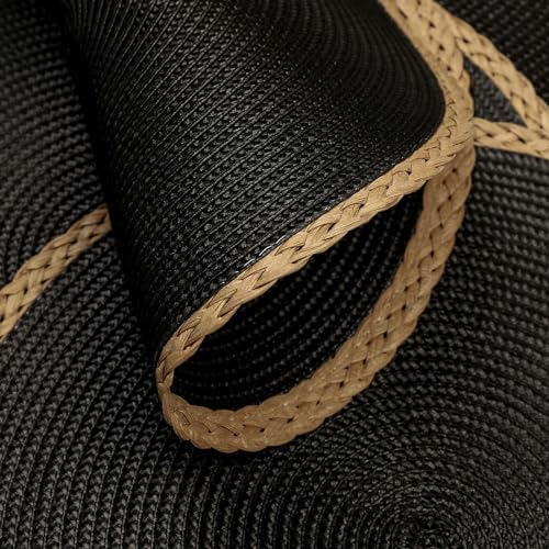 Round Placemats Set of 6, Woven Table Mats, Thin Edge, Black