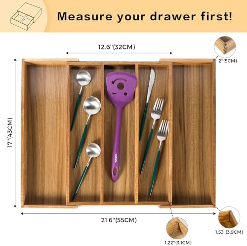 Utoplike Bamboo Silverware Tray Acacia Kitchen Drawer Organizer