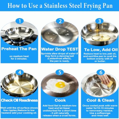 Stainless Steel Pots and Pans Set,12" Tri-Ply Frying Pan with Lid(25% Thicker–Warp Resistant) 2QT Saucepan,Even Heat PFOA-Free & PTFE-Free,Oven & Dishwasher Safe,Induction Compatible