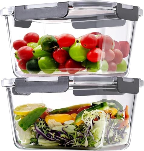 2-Pack 85 oz Large Glass Food Storage Containers with Lids