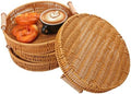 4 Pack 10.8 inch Round Rattan Tray, Round Woven Serving Basket with