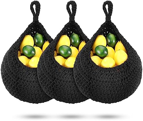 Dandat 3 Pcs Large Hanging Fruit Baskets for Kitchen Teardrop Hanging