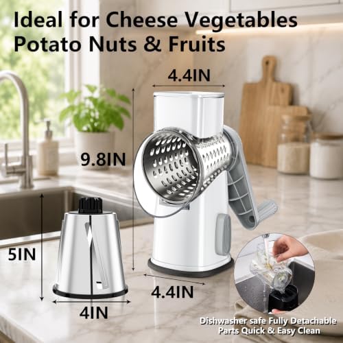 VEKAYA Rotary Cheese Grater Hand Crank, White Grey