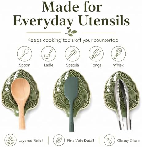 Ceramic Spoon Rest for Stove Top, Leaf Spoon Holder for Kitchen
