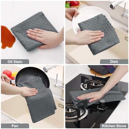 Homaxy 100% Cotton Terry Kitchen Towels(15" x 25", 6 Pack), Dark Grey