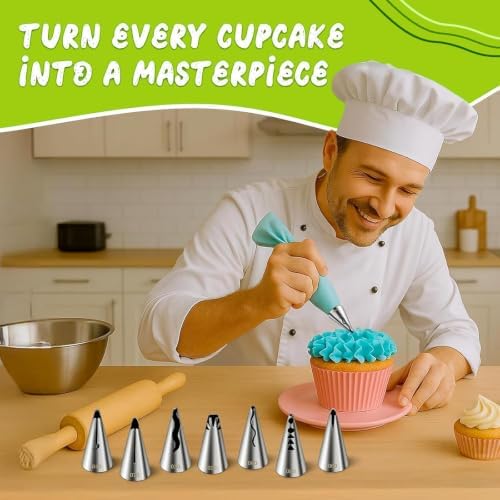 Suuker Ruffle Piping Tips Set, 9-Piece, with Bag