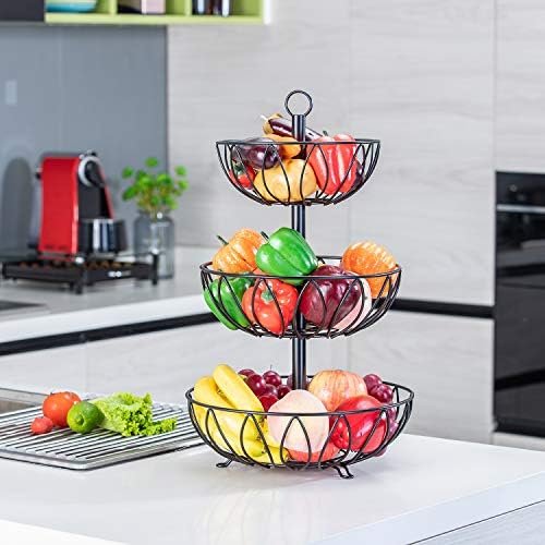 3 Tier Fruit Basket Bowl, Vegetable Organizer, Metal Black