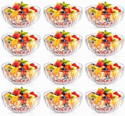Jucoan 12 Pack 10 oz Small Glass Bowls, 5 Inch Diamond Cut Glass Prep