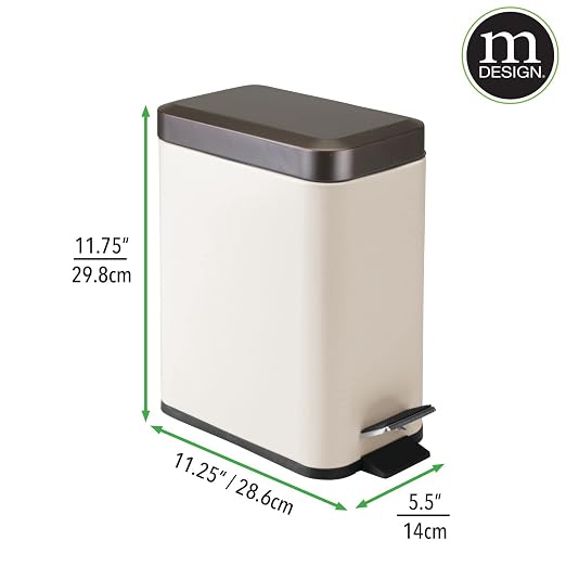 mDesign Small Modern 1.3 Gallon Rectangle Metal Lidded Step Trash Can, Compact - Image 8