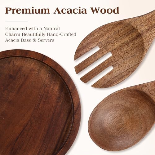 121oz Large Glass Salad Bowl with Wood Base & Spoons