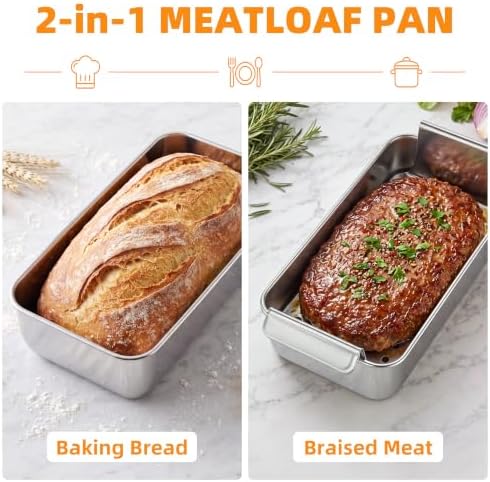 Leonyo 9x5 In Meatloaf Pan with Drain Tray, Bread Loaf Pan for Oven