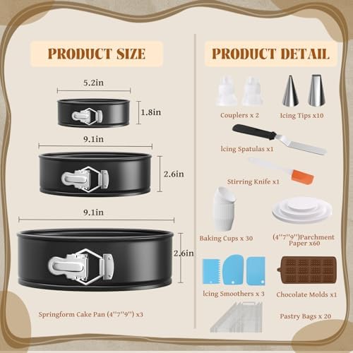 131Pcs Springform Pan Cake Pan Sets for Baking Non-Stick Cake