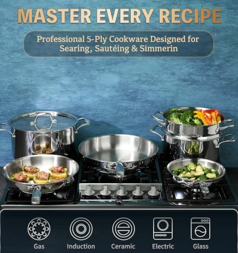 KOCH SYSTEME CS 5 Ply Stainless Steel Cookware Set 21 Piece, Fully Clad