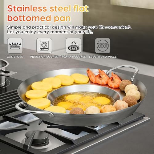 Cabilock Stainless Steel Comal Frying Bowl with Double Handle, Rounded