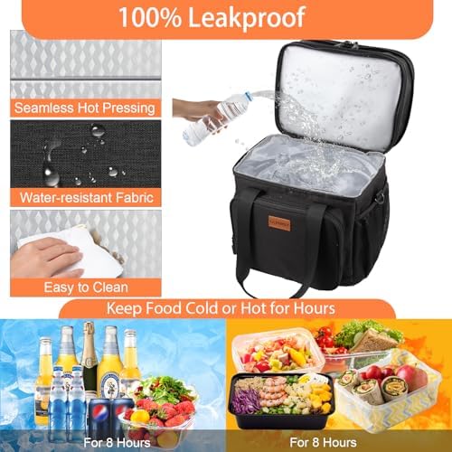 GLENKEY Expandable Lunch Box Insulated Leakproof Cooler Bag Work