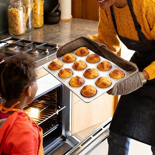 LIANYU 12 Cups Muffin Pan for Baking, 2 Pack Stainless Steel Cupcake