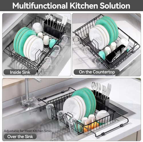 Urackify Expandable PVC-Coated In-Sink Dish Rack, Black
