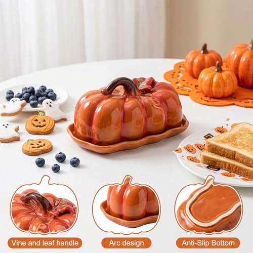 Pumpkin Butter Dish Set with Lid,Kitchen Countertop Tray with