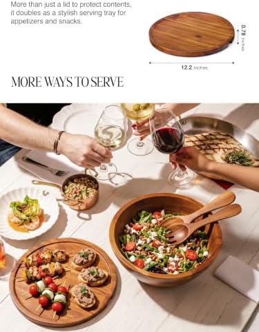 Tidita 12.2" Large Salad Bowl with Two Serving Utensils and Reversible