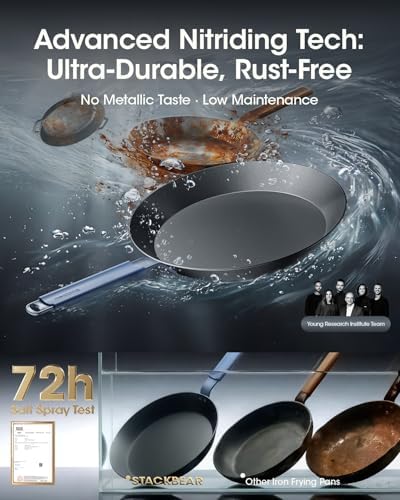 10 Inch Carbon Steel Frying Pan, Nitrided Preseasoned Skillet