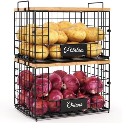 2 PACK XXL Potato and Onion Storage Bins, Pantry Organizers and