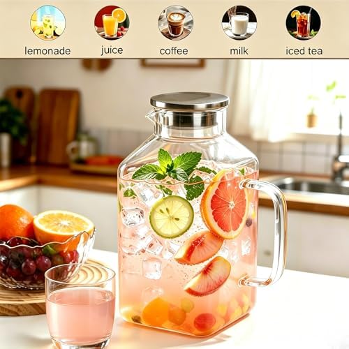 1 Gallon Square Glass Pitcher with Lid, Borosilicate Carafe