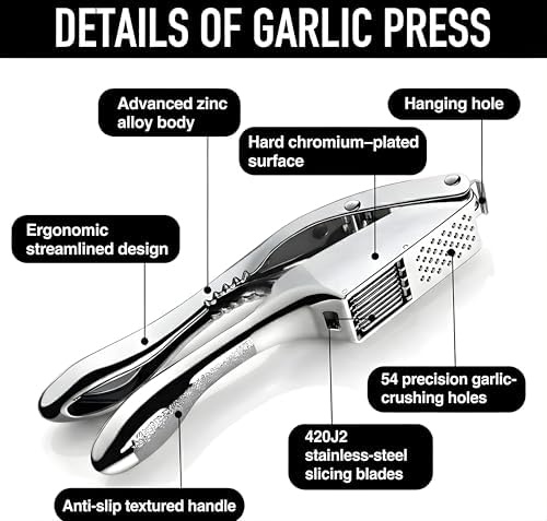 Stainless Steel Garlic Press and Slicer, 3-in-1
