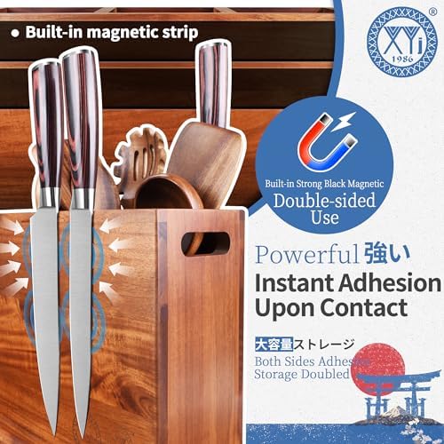 XYJ Acacia Wood Utensil Holder, 3-Compartment