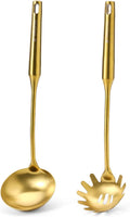 Gold Soup Ladle and Spaghetti Spoon Set - 18/10 Stainless Steel Soup