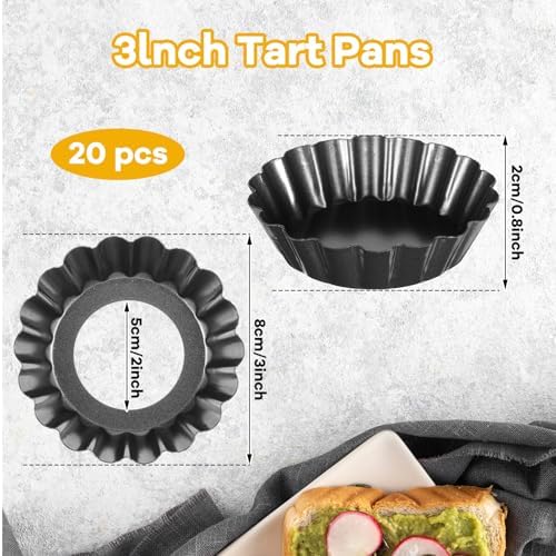20 Packs Mini Tart Pans Removable Bottom 3 Inch Tart Pan Round Fluted