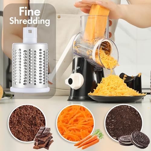 Hand Crank Rotary Cheese Grater with Suction Base, Black