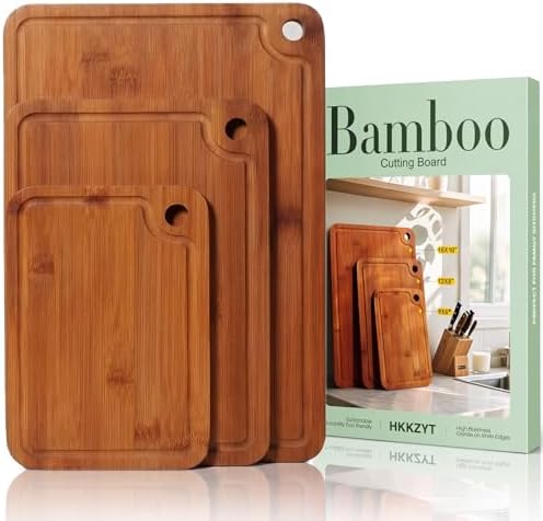 Deep-Carbonized Wood Cutting Board Set, HKKZYT 3 Pack Bamboo Chopping