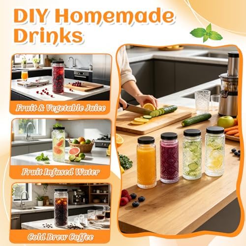 STARSIDE 10 Pack 16oz Glass Juice Bottles with Lids and Straws