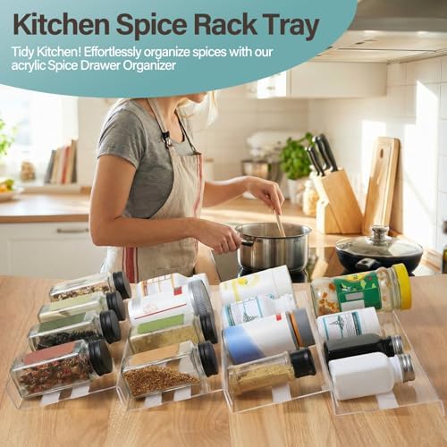 8 Pack Spice Drawer Organizer with 18 Anti-Slip Mats, 13" to 26"