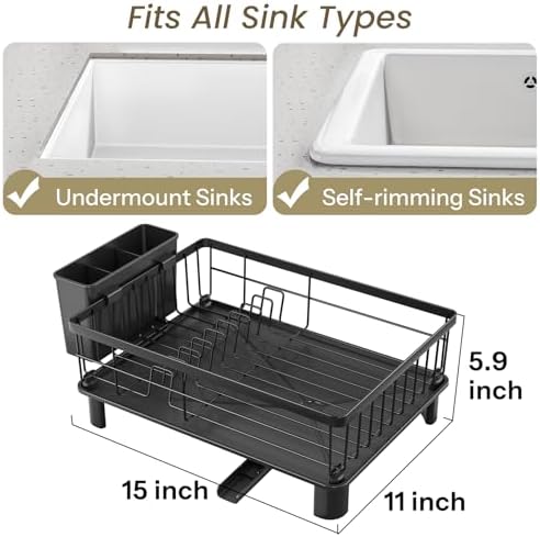 SNTD Dish Drying Rack, 11" W x 15" L, Black