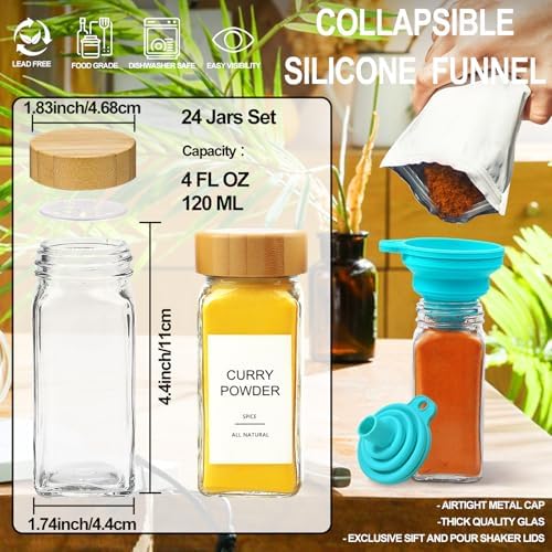 AISIPRIN 24 Piece 4oz Glass Spice Jars with Bamboo Lids