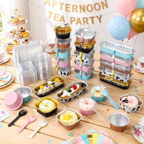 Qunclay 443 Pcs Mini Cake Pans with Lids Spoons Sticker, Classic, 5